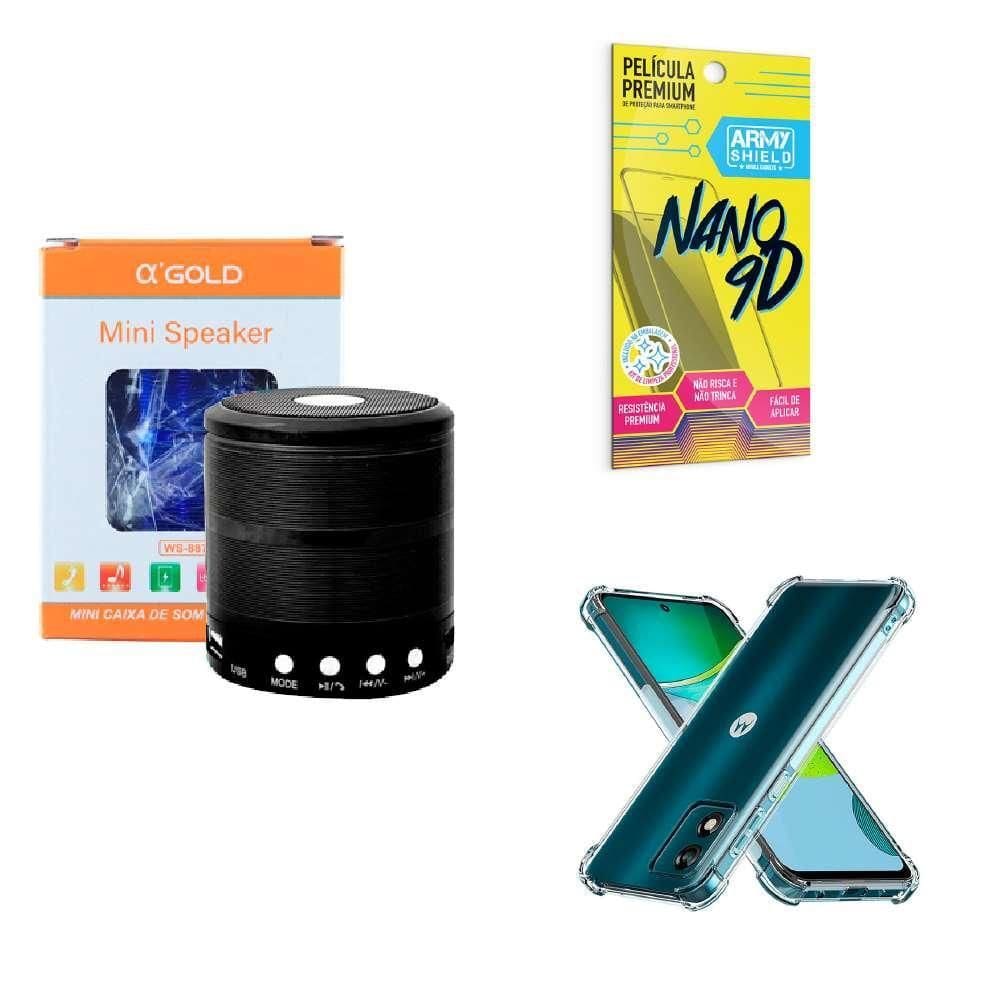 Kit caixa de som + capinha motorola e13 + película 9d