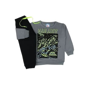 Conjunto Moletom Cinza/Preto Menino Infantil Outono Galáxia