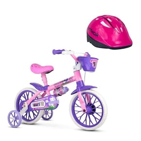 Bicicleta infantil aro 12 cat com capacete rosa - nathor