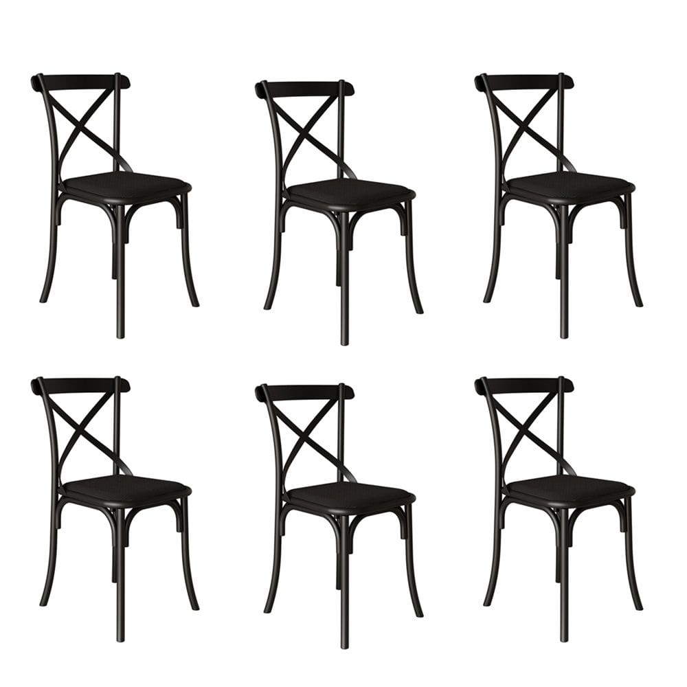 Kit 6 Cadeiras Katrina Assento Corano Preto Aço Preto