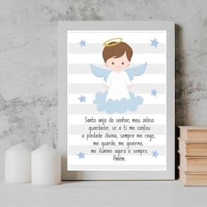 Quadro Santo Anjo Anjinho Menino 24X18Cm - Com Vidro