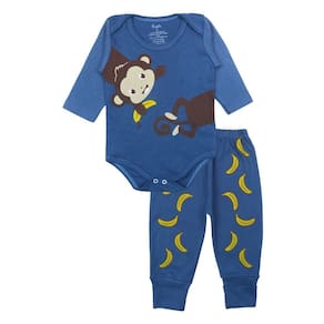 Conjunto Body Bebê Longo Algodão Azul Escuro Estampado Menino