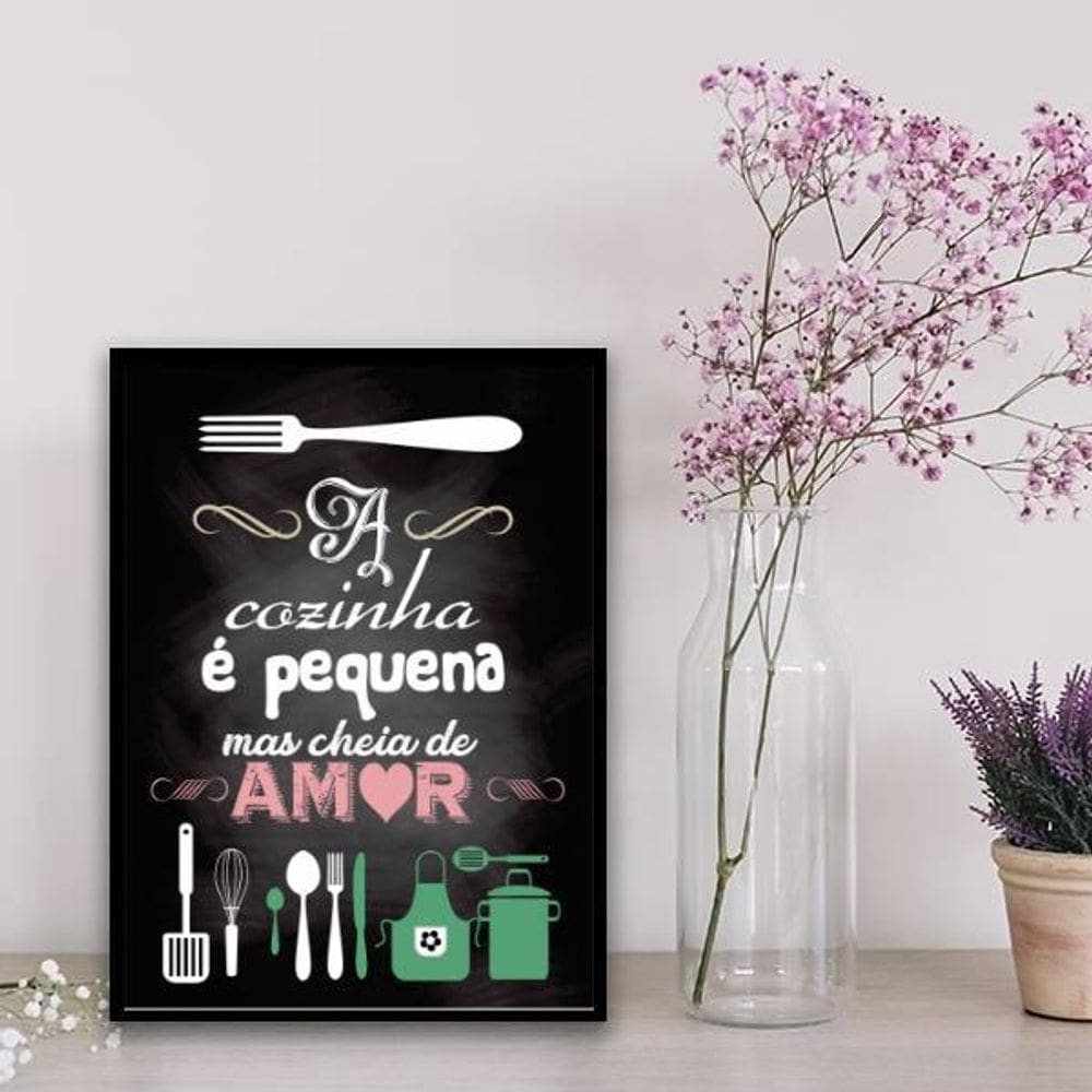 Quadro Decorativo Cozinha Pequena 24X18Cm Preta