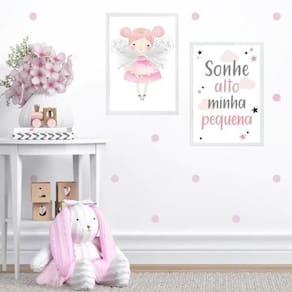 Kit 2 Quadros Infantis Fadinha- Sonhe Alto 45X34Cm - Vidro