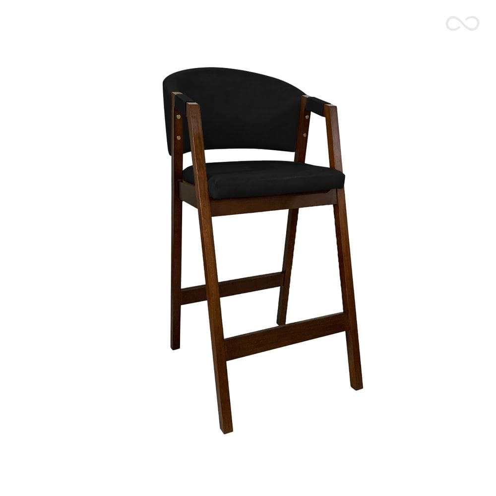 Banqueta Alta para Balcão Ravena em Madeira Maciça Pinhão Sintético Preto CCS