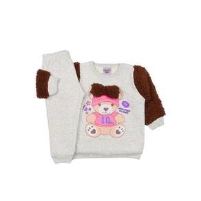 Conjunto Bebê Menina Moletom Ursinha Frio - Bege/Marrom