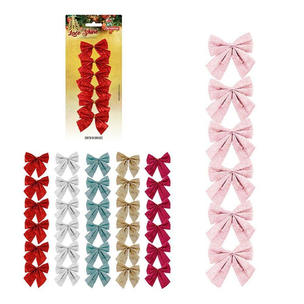 Laço shine com glitters 6un cores decoração natal - zein