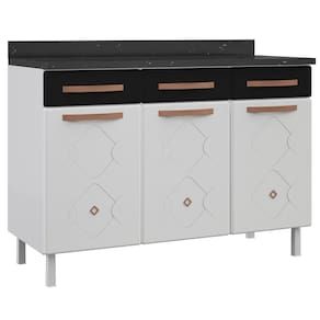 Balcão de Cozinha Aço com Tampo Mirage New 3 Portas 3 Gavetas Branco/Preto - Telasul