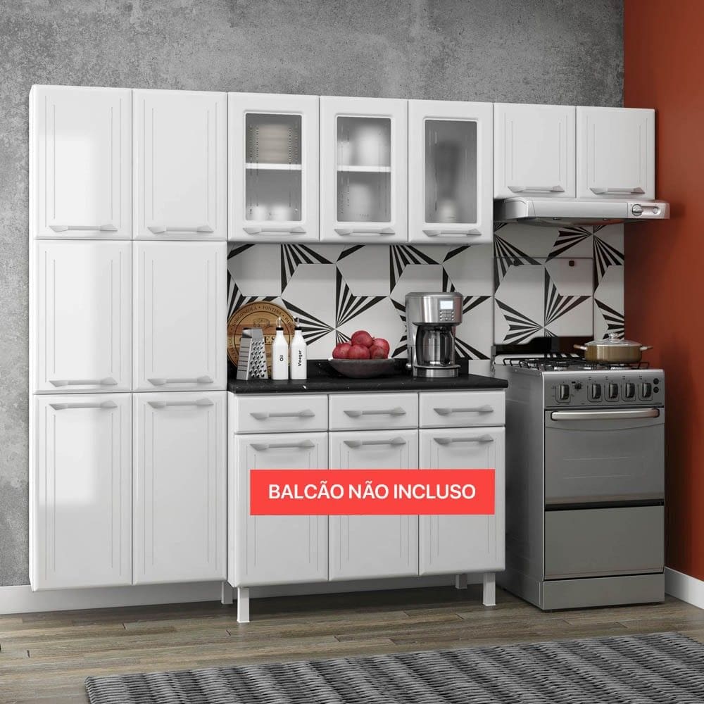 Cozinha Compacta Aço Topázio 11 Portas 6 Prateleiras Branco - Telasul