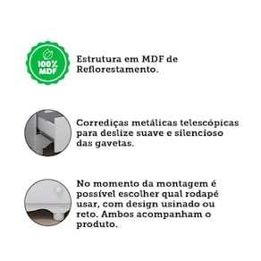 Quarto de Bebê com Guarda Roupa 4 Portas 3 Gavetas e Berço Mini Cama Nina 100% MDF Branco Brilho