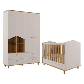 Jogo de Quarto Infantil Guarda Roupa Casinha e Berço Americano Mimo - Permóbili Baby