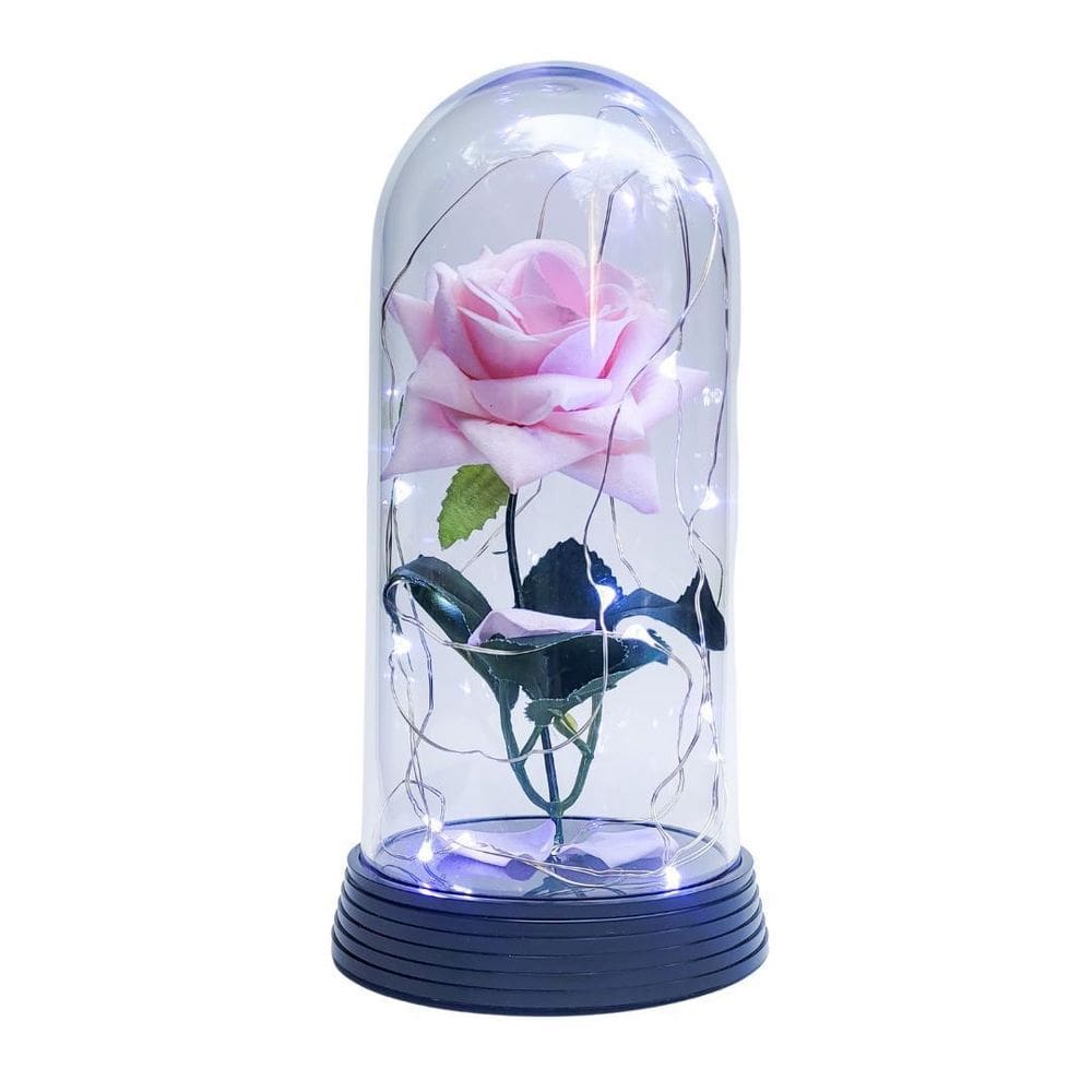 Luminária a rosa encantada salmão 20 cm base preta frio