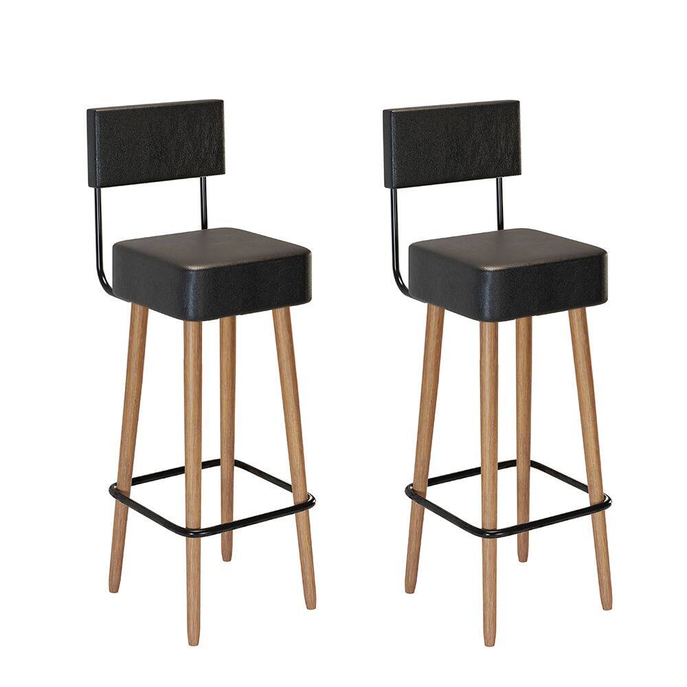 Kit 2 Banquetas em Madeira 4 Pés Palito Barcelona Preto - Salaone