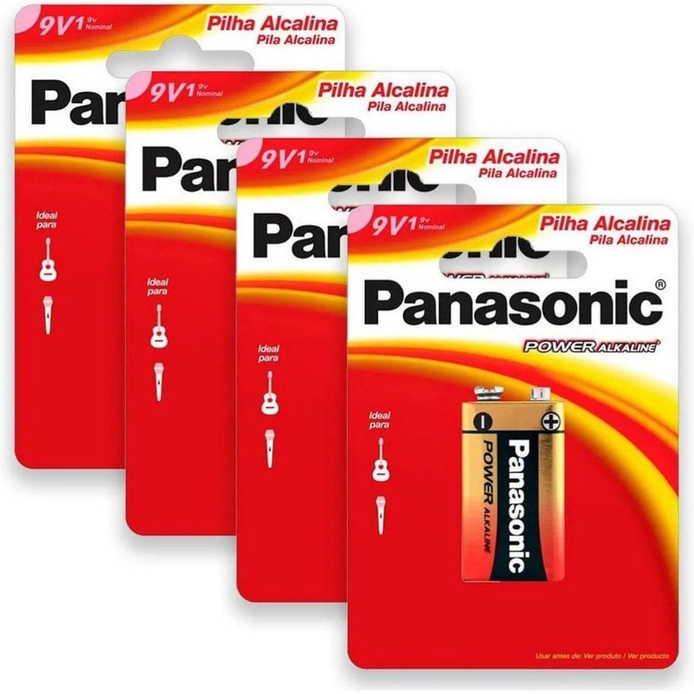 9v bateria alcalina panasonic kit c/4 pilha 9v