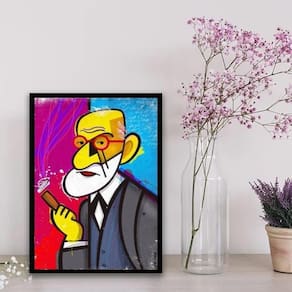 Quadro Decorativo Caricatura Freud 45X34Cm - Com Vidro Preta