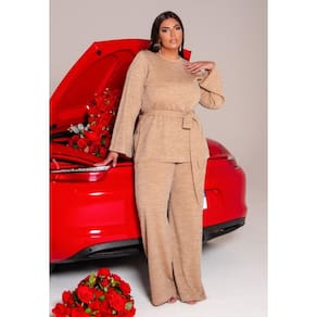 Conjunto Em Malha Tweed De Calça E Blusa