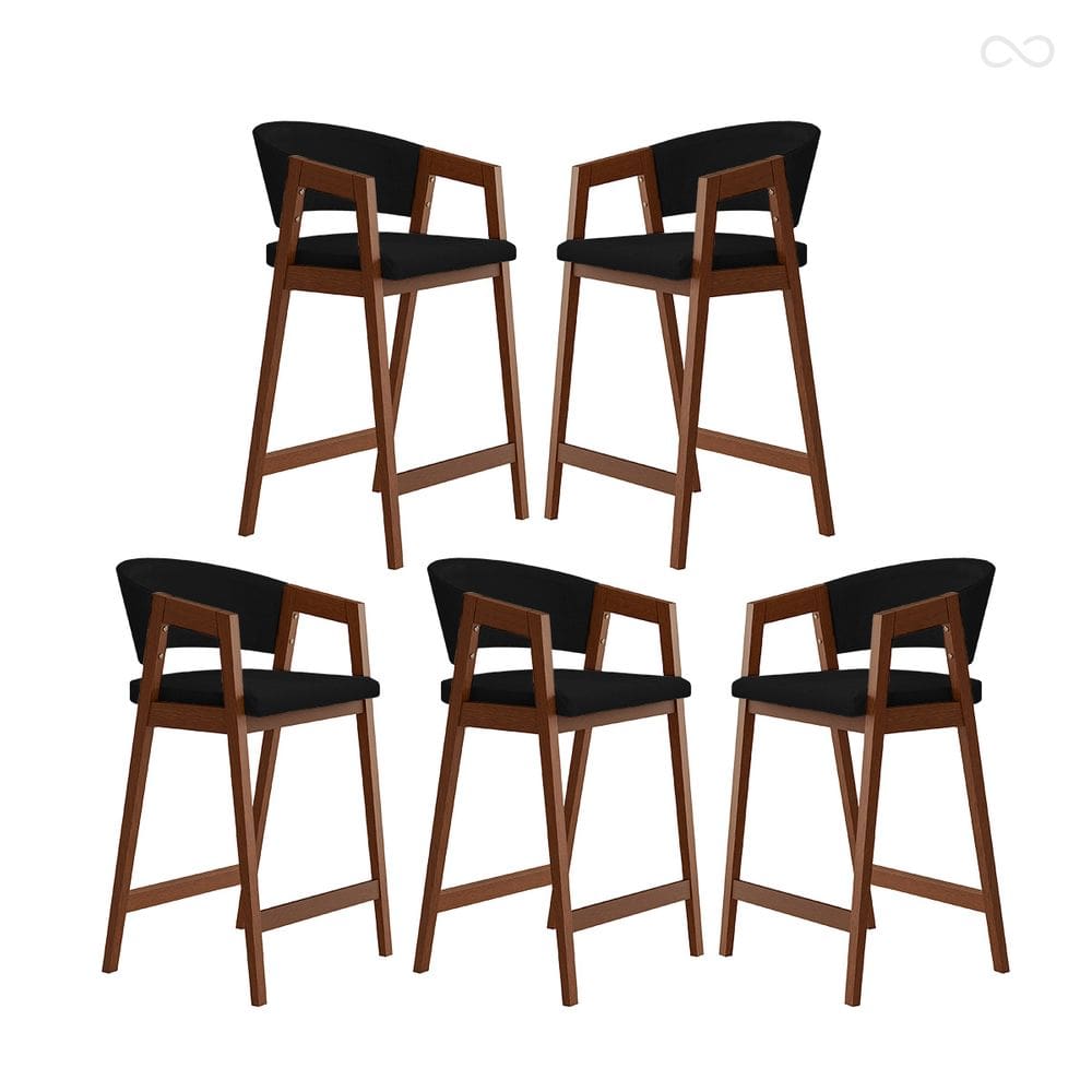 Kit 5 Banquetas Alta com Encosto Ravena Madeira Maciça Maciça Pinhão Suede Preto CCS