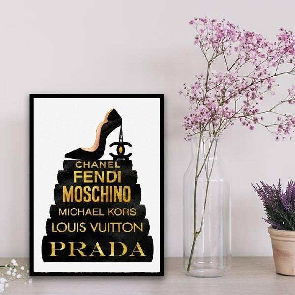Quadro Fashion Livros Preto E Dourado 33X24Cm - Vidro Preto