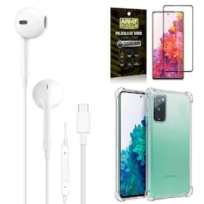 Capa samsung s20 fe + fone de ouvido tipo c + película 3d