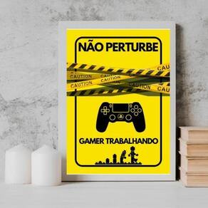 Quadro Para Porta Gamer Trabalhando 45X34Cm Vidro Branca