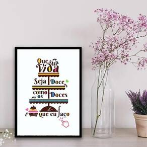 Quadro Decorativo Doces Que Faço 45X34Cm - Com Vidro Preta