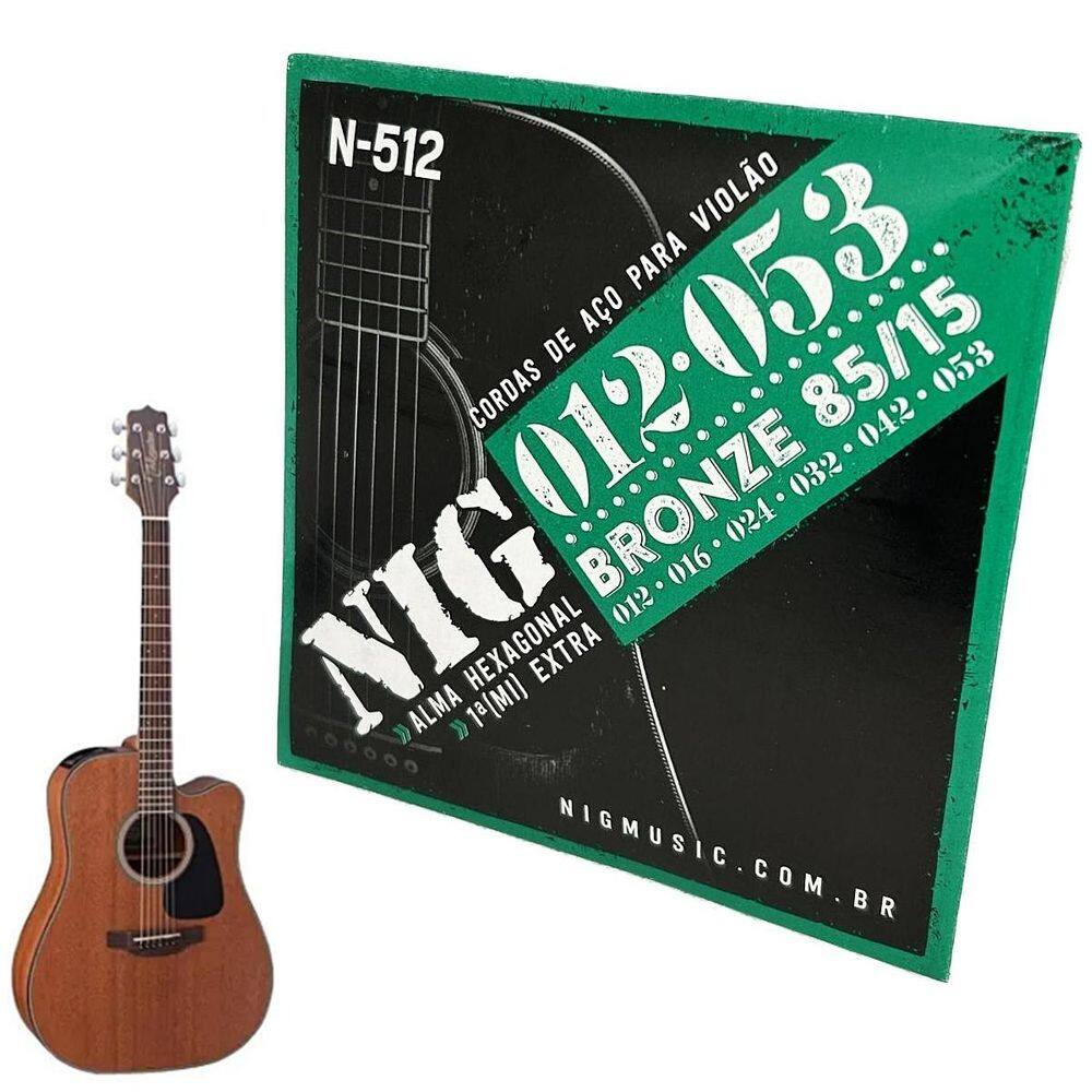 Cordas violão nig aço 12-53 média regular bolinha+ palhet