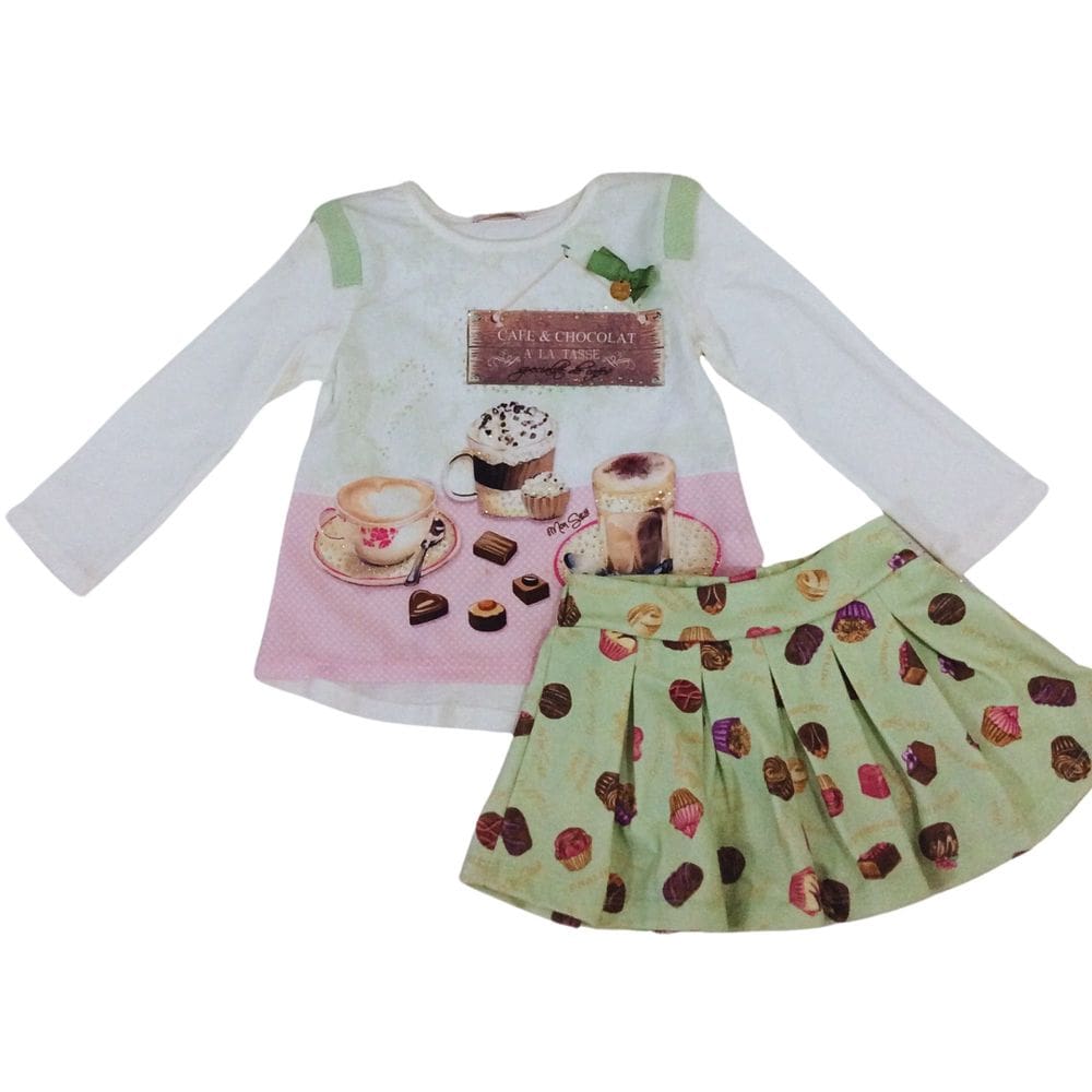 Conjunto saia/short blusa infantil inverno Mon Sucrê verde
