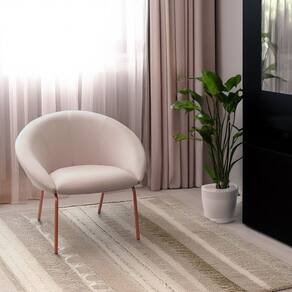 Poltrona Arredondada com Encosto e Braços em Conchas e Base Fixa Metal Coccinella Espresso Móveis Bege Claro / Cobre