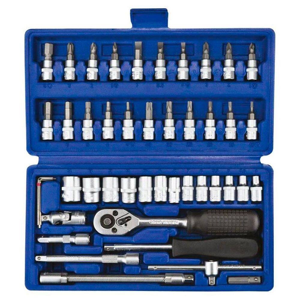 Kit jogo soquete 46 pçs aço crv 1/4 catraca chave com maleta