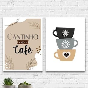 Kit 2 Quadros Cantinho Do Café Xícaras 45X34Cm