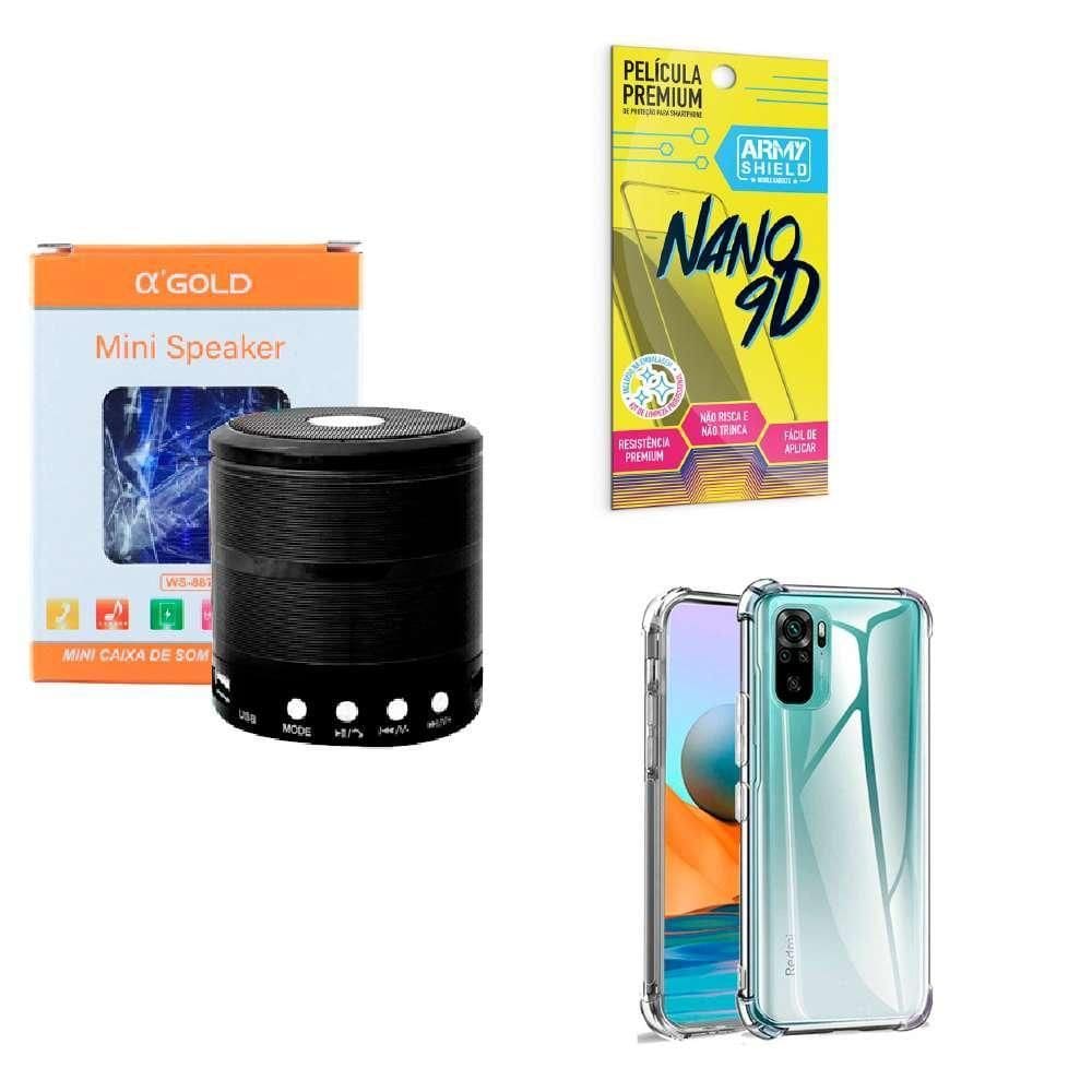 Kit caixa de som + capinha xiaom redminote 10s + película 9d