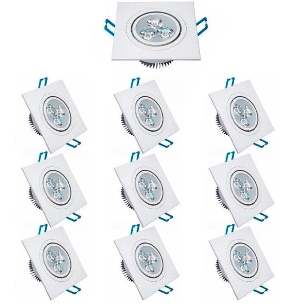 Kit 10 lâmpadas led 3w spot quadrado embutir bco frio biv
