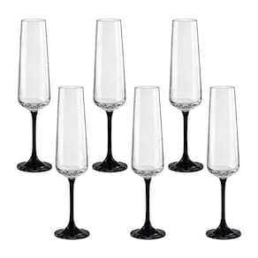 Taças de cristal bohemia 200ml haste preta 6 unidades