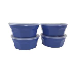 4 potes oitavados com tampa marmita sobremesa 700 ml azul