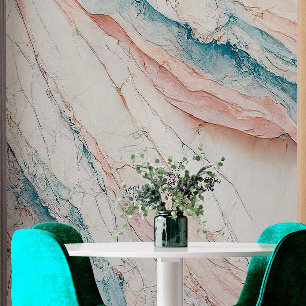 Papel de parede painel 3d mármore rosa e azul brilhoso 2m