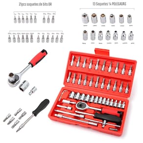 Kit chaves catraca reversivel soquetes 46 pecas + maleta