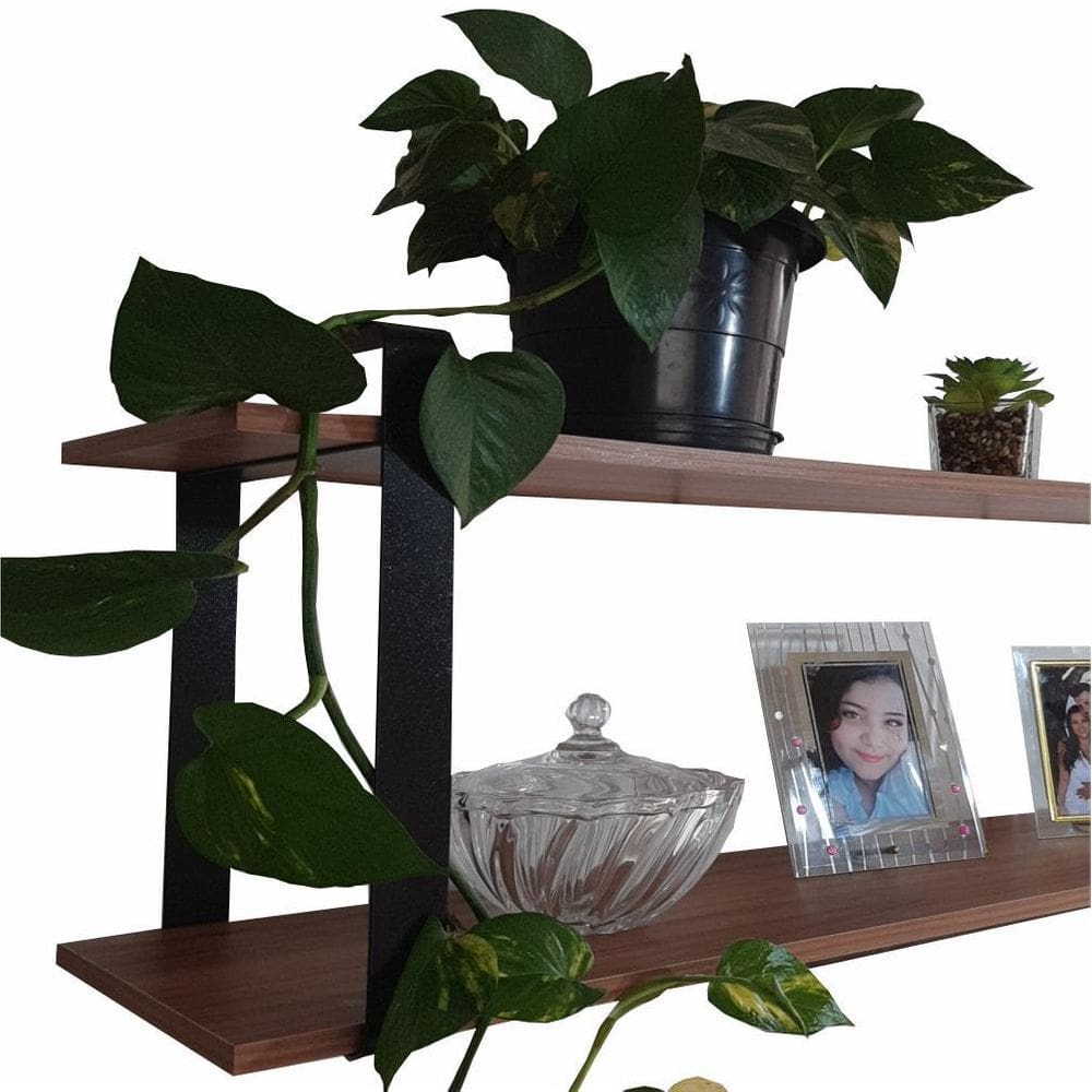 Nicho industrial sala com prateleira dupla amêndoa mdf 80cm