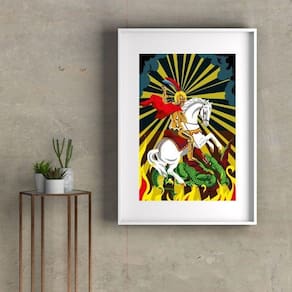 Quadro Decorativo São Jorge Fundo Colorido - 60X48Cm