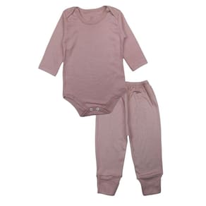 Conjunto Body Bebê Longo Algodão Rose Liso Menina