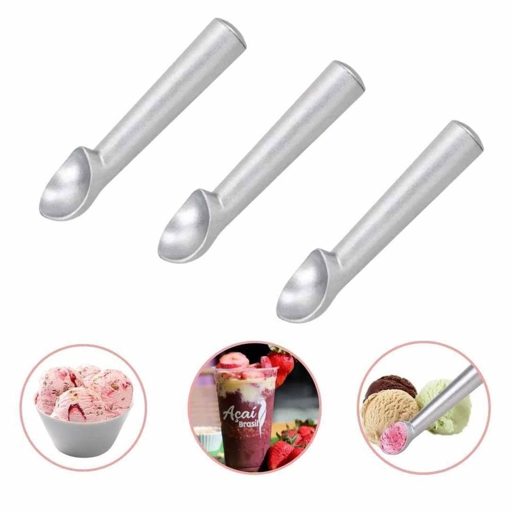 Kit 3 colheres açaí alumínio 110g - prático e durável