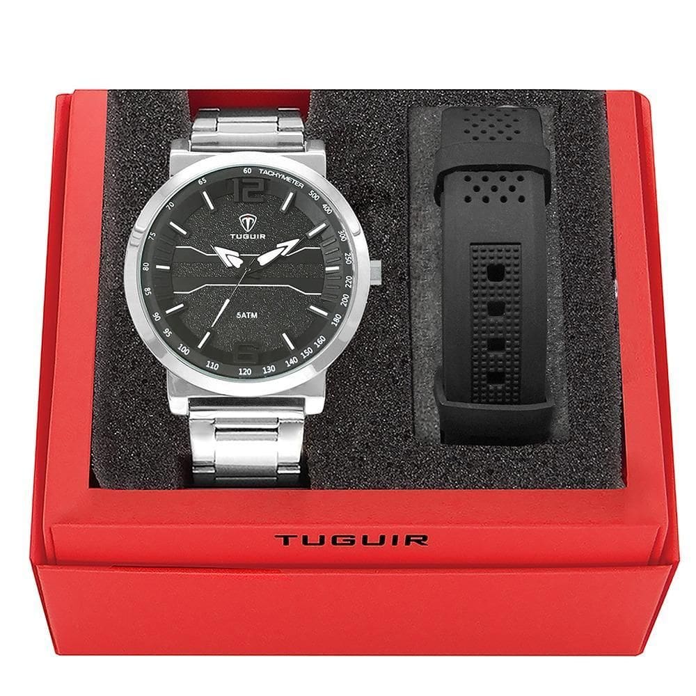 Kit relógio masculino tuguir analógico tg105 - prata