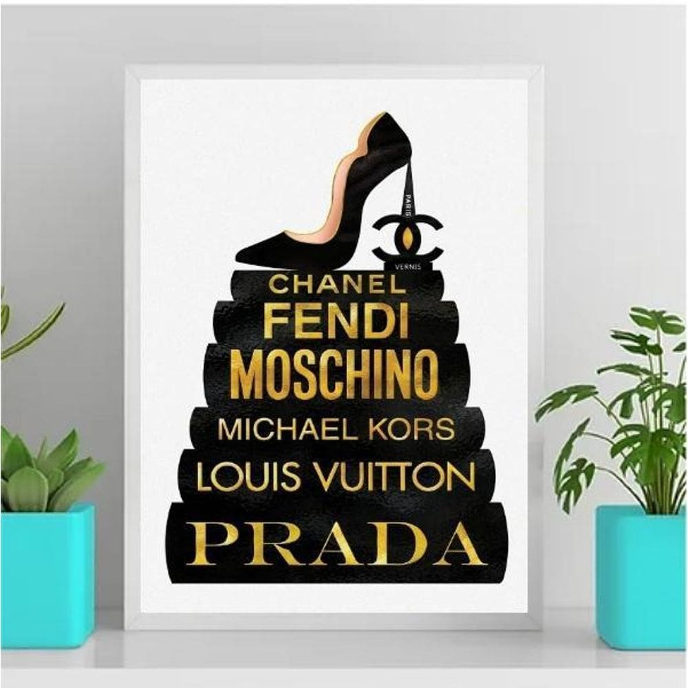 Quadro Fashion Livros Preto E Dourado 33X24Cm Branca
