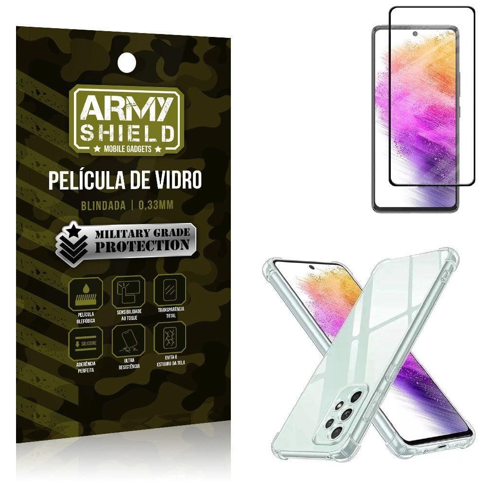 Kit capinha anti impacto samsung a73 5g + película vidro 3d