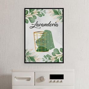 Quadro Decorativo Lavanderia Folhas 45X34CmVidro Preta