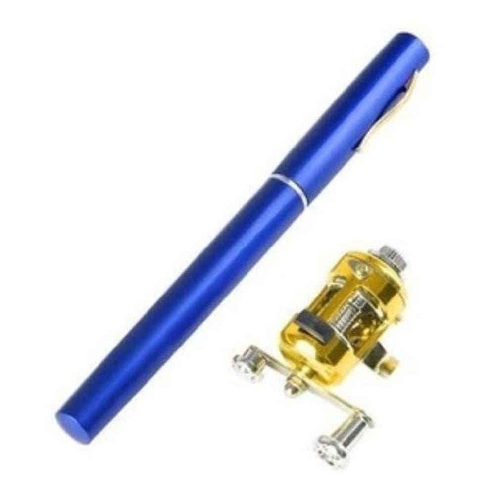 Mini Vara De Pesca Telescópica Caneta Com Carretilha - Azul