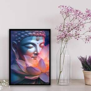 Quadro Buda Flor De Lotus 33X24Cm Preta