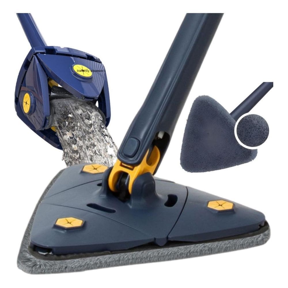 Esfregão giratório 360 rodo mop triangular azul 130cm