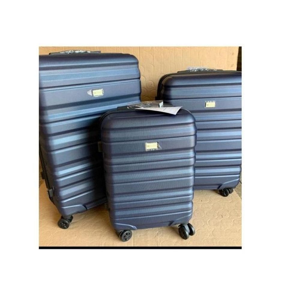 Conjunto 3 malas viagem rígida azul rodas duplas 360º p, m,