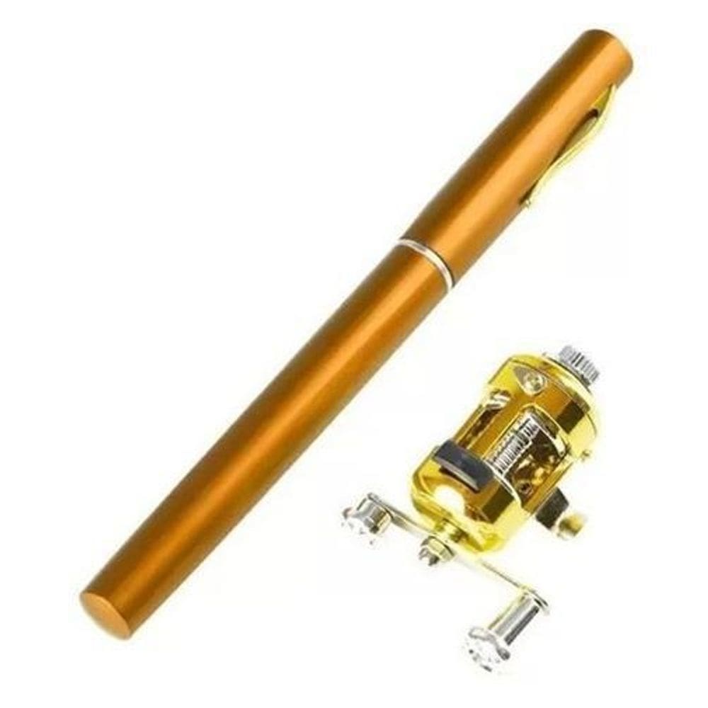 Mini Vara De Pesca Telescópica Caneta Com Carretilha-Dourado