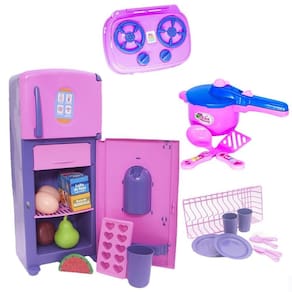 Brinquedo menina cozinha geladeira panela pratos fogão 23pç